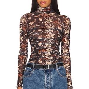Free People X Intimately Under It All Black Floral Ruched Bodysuit